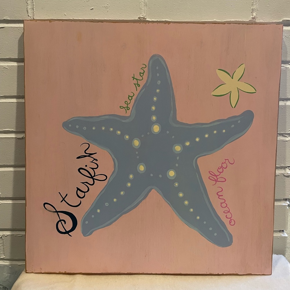 Pottery Barn Kids Pink Wood Starfish Wall Plaque. EUC